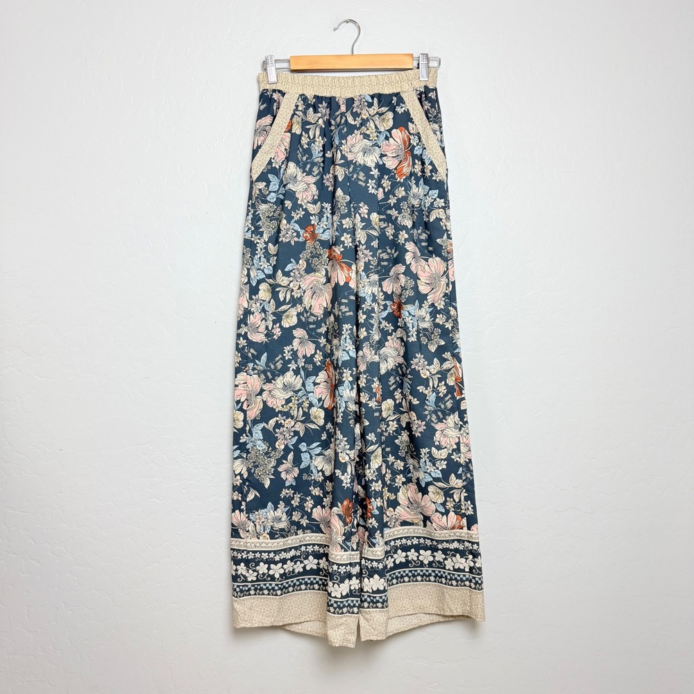 Sienna Sky Womens Blue Floral Wide Leg Boho Pants Elastic Waist Size M 02CP1667